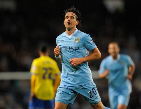 Owen Hargreaves of Manchester City celebrates scoring the opening goal on his club debut, Manchester City - Birmingham City EDITORIAL USE ONLY. No use with unauthorised audio, video, data, fixture lists, club league logos or live services. Online in-match use limited to 120 images, no video emulation. No use in betting, games or single club league player publications.
