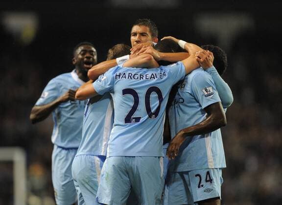 Owen Hargreaves of Manchester City celebrates scoring the opening goal on his club debut, Manchester City - Birmingham City EDITORIAL USE ONLY. No use with unauthorised audio, video, data, fixture lists, club league logos or live services. Online in-match use limited to 120 images, no video emulation. No use in betting, games or single club league player publications.