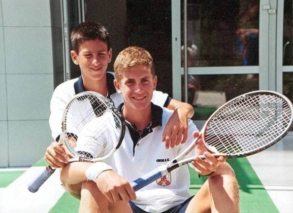 31.07.2001 Belgrade(Serbia) Young tennis players of Tennis club Gemax Novak Djokovic(L) with Bojan Bozovic(r) :Stringer in cooperation with  o0 Fotoshooting
