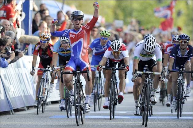 Marc Cavendish (GBR) - Matthew Goss (AUS) - Andre Greipel (GER) - Fabian Cancellara (SUI) - Romain Feillu (FRA) Cyclisme : Championnat du Monde Sur Route Hommes 25.09.2011 Photonews Panoramic 