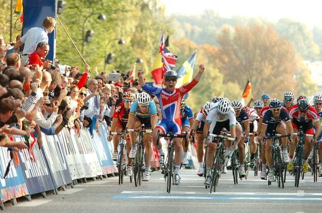 World Championships 2011. Elite; Mark Cavendish (GBR Htc High Road) siegt vor Matthew Harley Goss (AUSTRALIEN Htc - High Road, R), Rudersdal  o0 Ziel Zielsprint Zielankunft Sieg, Sieger Weltmeister