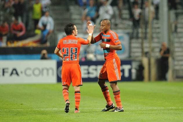 Olympique Marseille (OM) - Borussia Dortmund (BVB), Andre Ayew et Mathieu Valbuena (OM)--- xN.LeGouicxFEPx 