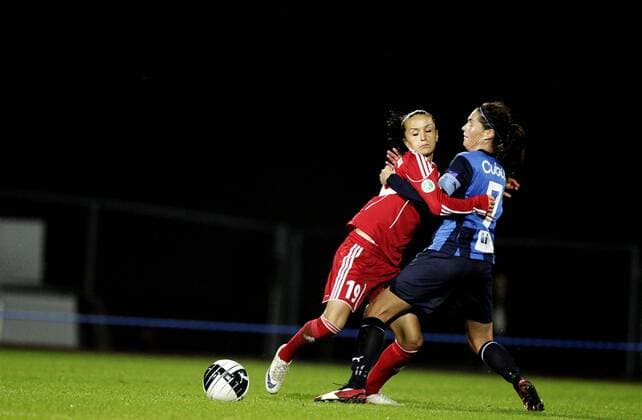 Stabaek FK - 1. FFC Frankfurt, Fatmire Bajramaj dancing with Katrine Pedersen