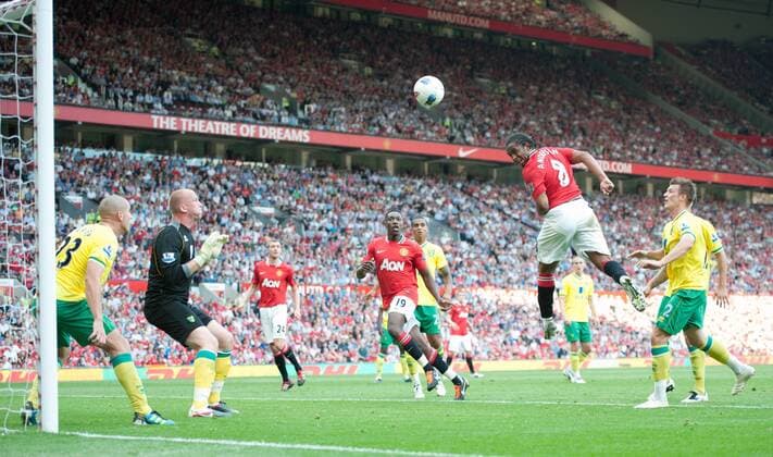 Anderson of Manchester United scores the first goal Barclays Premier League Manchester United v Norwich City 1st October, 2011 EDITORIAL USE ONLY. No use with unauthorised audio, video, data, fixture lists, club league logos or live services. Online in-match use limited to 120 images, no video emulation. No use in betting, games or single club league player publications.