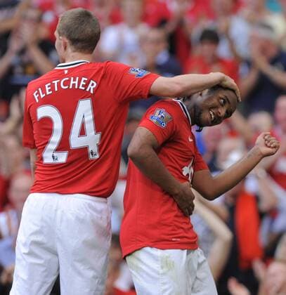 Anderson of Manchester United celebrates scoring by dancing the samba Barclays Premier League Manchester United v Norwich City 1st October, 2011 EDITORIAL USE ONLY. No use with unauthorised audio, video, data, fixture lists, club league logos or live services. Online in-match use limited to 120 images, no video emulation. No use in betting, games or single club league player publications.