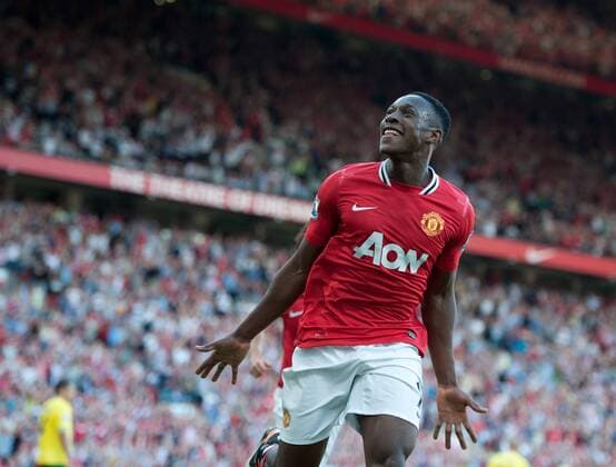 Danny Welbeck of Manchester United celebrates scoring the second goal Barclays Premier League Manchester United v Norwich City 1st October, 2011 EDITORIAL USE ONLY. No use with unauthorised audio, video, data, fixture lists, club league logos or live services. Online in-match use limited to 120 images, no video emulation. No use in betting, games or single club league player publications.