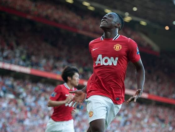 Danny Welbeck of Manchester United celebrates scoring the second goal Barclays Premier League Manchester United v Norwich City 1st October, 2011 EDITORIAL USE ONLY. No use with unauthorised audio, video, data, fixture lists, club league logos or live services. Online in-match use limited to 120 images, no video emulation. No use in betting, games or single club league player publications.