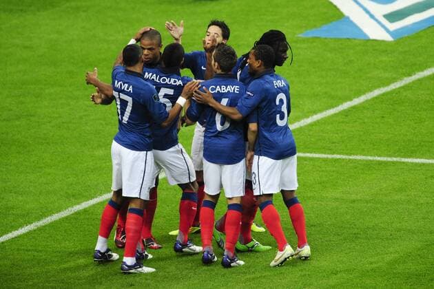 joie des joueurs francais apres le but de Florent Malouda Foot: France Albania - 07.10.2011 - match qualificatif Euro 2011 JBAutissier  Paris St Denis
