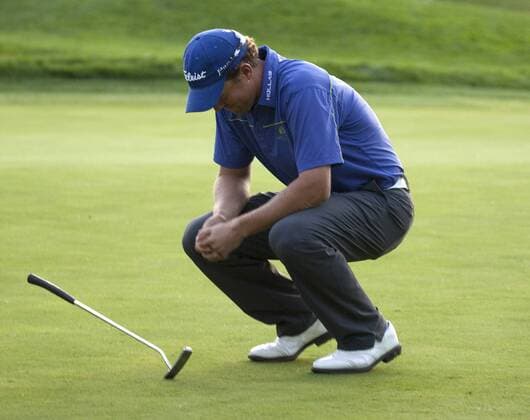 Oct. 9, 2011 - San Martin, CA, USA - Bryce Molder reacts to making a birdie putt on the 18th green and winning a sudden death playoff against Briny Baird during the Frys.com Open golf tournament at the CordeValle golf course in San Martin, California, Sunday, October 9, 2011. Frys Open - ZUMAm67 o0 Sieg