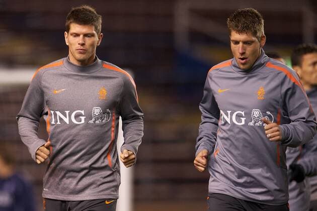 (L-R) Klaas Jan Huntelaar of Holland,Stijn Schaars of Holland Karel Delvoye xVIxxIVx 401960