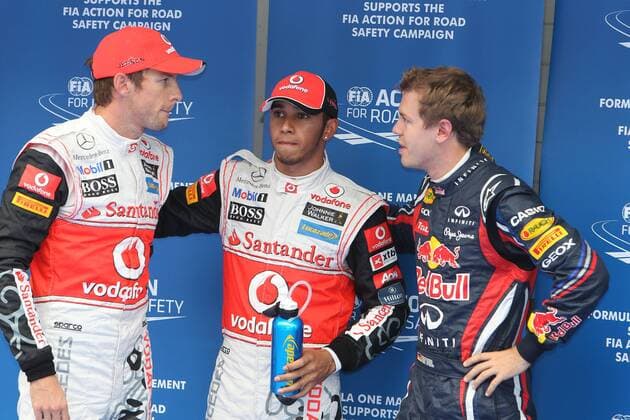 formula 1 GP, Korea in Yeongam 15.10.11, Lewis Hamilton, McLaren Mercedes, Pole vor Sebastian Vettel, Red Bull Racing, Jenson Button, McLaren Mercedes,