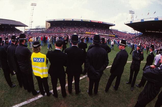 Hillsborough Disaster - 15.04.1989 FA Cup SemiFinal - Liverpool FC v Nottingham Forest. The FA Cup semifinal between Liverpool and Nottingham Forest was stopped after six minutes of the game. 96 supporters in the Liverpool end at Leppings Lane died in the disaster after being crushed. South Yorkshire police were on duty at the match. The game was played at the neutral ground of Hillsborough, home of Sheffield Wednesday. 