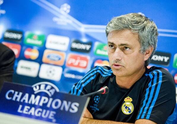 Real Madrid - Olympique Lyonnais ( Lyon ) UEFA CHAMPIONS LEAGUE 2011-2012 Group D - matchday 3 Jose Mourinho, coach of Real Madrid C.F., speaking to the press in Valdebebas before the match