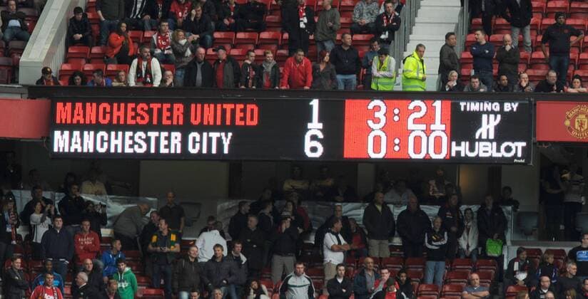 The scoreboard at the end of the match Barclays Premier League Manchester United v Manchester City 23rd October, 2011 EDITORIAL USE ONLY. No use with unauthorised audio, video, data, fixture lists, club league logos or live services. Online in-match use limited to 120 images, no video emulation. No use in betting, games or single club league player publications. o0 ManuU