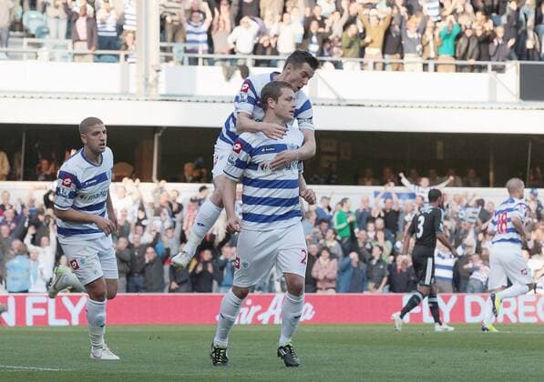 Hidar Helguson of Queens Park Rangers celebrates scoring from the penalty spot Barclays Premier League Queens Park Rangers v Chelsea FC London 23rd October, 2011 EDITORIAL USE ONLY. No use with unauthorised audio, video, data, fixture lists, club league logos or live services. Online in-match use limited to 120 images, no video emulation. No use in betting, games or single club league player publications. QPR