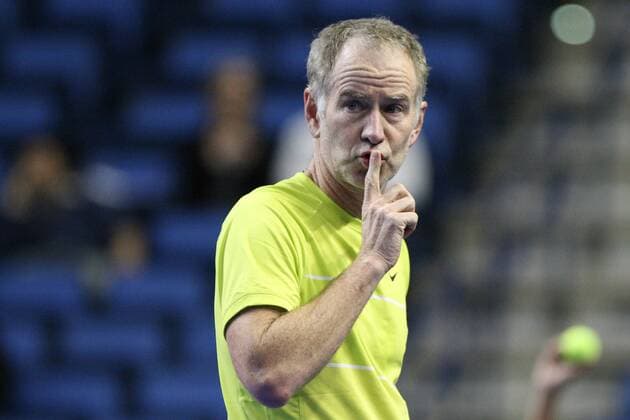 Oct. 22, 2011 - Buffalo, New York, U.S. - USA s John McEnroe reacts after winning a point during the HSBC Tennis Cup series at First Niagara Center in Buffalo, NY on October 22, 2011 HSBC Tennis Cup - ZUMAec2