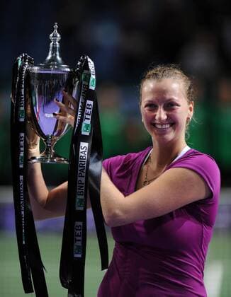 Petra Kvitova of Czech poses with her trophy after winning the Istanbul WTA Tennis Damen tennis championship final in Istanbul, Turkey, on Oct. 30, 2011. (Xinhua Ma Yan) (jyc) TURKEY-ISTANBUL-TENNIS-WTA-CHAMPIONSHIPS 