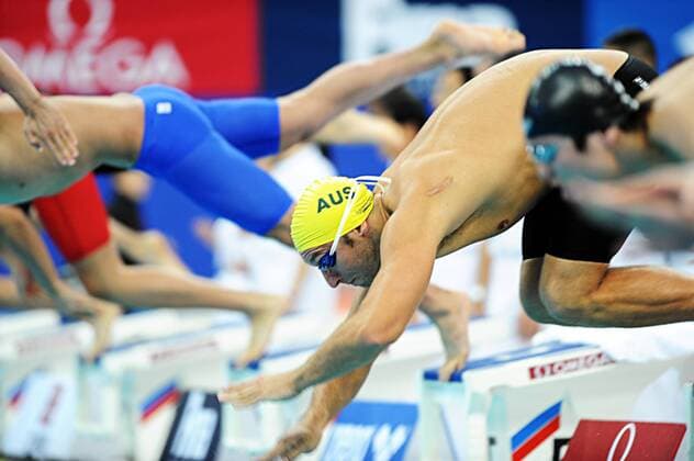 (111108) -- BEIJING, Nov. 8, 2011 (Xinhua) -- Ian Thorpe of Australia dives during the men s 100m Freestyle heats at the FINA 2011 Swimming World Cup (Beijing), in Beijing, capital of China, on Nov. 8, 2011. Ian Thorpe failed to qualify for the 100m freestyle final. (Xinhua Liu Lihang) CHINA-BEIJING-SWIMMING WORLD CUP-THORPE (CN) 