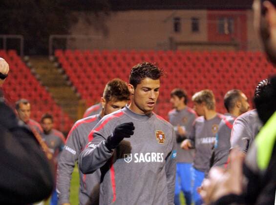 10.11.2011 Zenica(Bosnia and Herzegovina) Cristiano Ronaldo(c) and security at Portugal national football team training day before first play off Euro 2012 match against Bosnia and Herzegovina : 