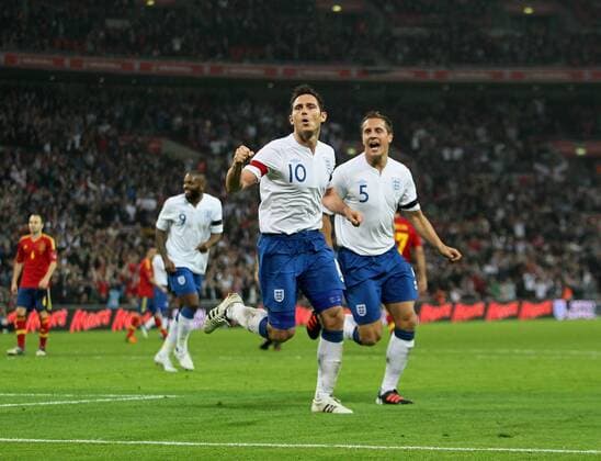 Englands Frank Lampard celebrates scoring his sides opening goal International Friendly England v Spain 12th November, 2011 EDITORIAL USE ONLY. No use with unauthorised audio, video, data, fixture lists, club league logos or live services. Online in-match use limited to 120 images, no video emulation. No use in betting, games or single club league player publications.