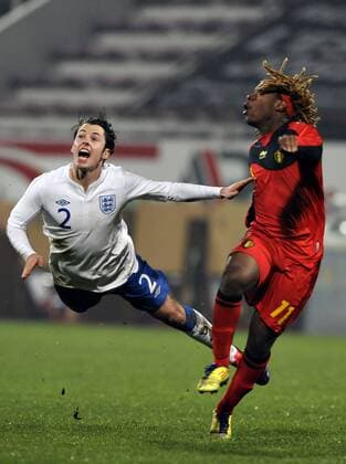 MONS , 14 11 2011 FOOTBALL UEFA EURO 2013 QUALIFICATION UNDER 21 BELGIUM ENGLAND ZIGUY BADIBANGA ADAM SMITH Picture Michel GOUVERNEUR © REPORTERS PRESS AGENCY 