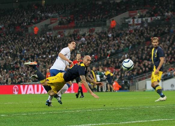 Englands Gareth Barry scoring his sides 2000th goal International Friendly England v Sweden 15th November, 2011 EDITORIAL USE ONLY. No use with unauthorised audio, video, data, fixture lists, club league logos or live services. Online in-match use limited to 120 images, no video emulation. No use in betting, games or single club league player publications.