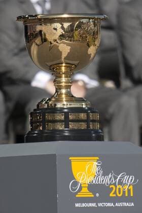 16 November 2011 : The Presidents Cup trophy on display during the opening ceremony at the Presidents Cup at the Royal Melbourne Golf Club in Melbourne, Australia. PGA Golf Herren NOV 16 The Presidents Cup Icon11111614722 EDITORIAL USE ONLY