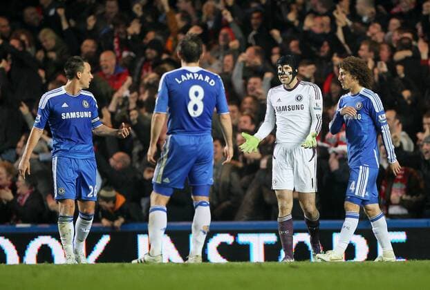 Chelseas John Terry has words with Petr Cech after going 1-0 down Barclays Premier League Chelsea v Liverpool 20th November, 2011 EDITORIAL USE ONLY. No use with unauthorised audio, video, data, fixture lists, club league logos or live services. Online in-match use limited to 120 images, no video emulation. No use in betting, games or single club league player publications.