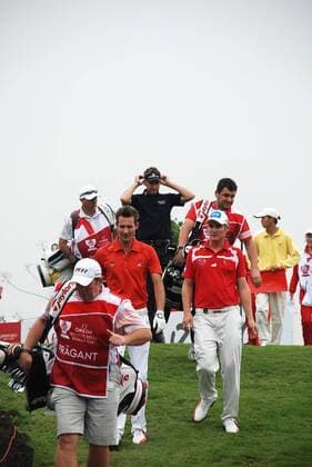 GOLF - Omega Mission Hills World Cup, Vorberichte HAIKOU,CHINA,24.NOV.11 - DIVERS, GOLF - Omega Mission Hills World Cup. Bild zeigt Roland Steiner und Florian Prägant (AUT). 