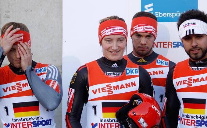 RODELN - FIL WC Igls INNSBRUCK,AUSTRIA,27.NOV.11 - DIVERS, RODELN - FIL Weltcup Igls, Kunstbahn. Bild zeigt Andi Langenhan, Tatjana Hüfner, Tobias Wendl und Tobias Arlt (GER). 