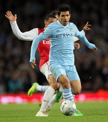 Manchester Citys Sergio Kun Aguero in action Carling Cup quarter final Arsenal v Manchester City 29th November, 2011 EDITORIAL USE ONLY. No use with unauthorised audio, video, data, fixture lists, club league logos or live services. Online in-match use limited to 120 images, no video emulation. No use in betting, games or single club league player publications. o0 Carling Cup Ligapokal