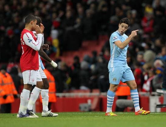 Manchester Citys Samir Nasri refuses to exchange shirts at the final whistle until in the tunnel Carling Cup quarter final Arsenal v Manchester City 29th November, 2011 EDITORIAL USE ONLY. No use with unauthorised audio, video, data, fixture lists, club league logos or live services. Online in-match use limited to 120 images, no video emulation. No use in betting, games or single club league player publications.