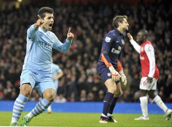 Football - League Cup Quarter Final Arsenal v Manchester City Sergio Kun Aguero celebrates winning goal 