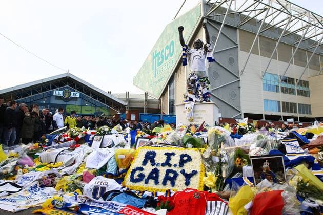 Football - Championship - Leeds United vs. Millwall The Billy Bremner statue at Elland Road is covered with flowers, shirts and dedications to the late Wales manager Gary Speed 