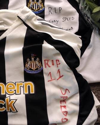 Tributes left for the former Newcastle United midfielder Gary Speed who passed away last week before the Premier League football match between Newcastle United and Chelsea FC on 3 December 2011, at St. James Park, Newcastle upon Tyne, England. Barclays Premier League Newcastle United v Chelsea 3rd December, 2011 EDITORIAL USE ONLY. No use with unauthorised audio, video, data, fixture lists, club league logos or live services. Online in-match use limited to 120 images, no video emulation. No use in betting, games or single club league player publications.
