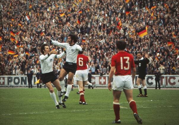Gerd Muller (Germany) with captain, Franz Beckenbauer. West Germany v USSR. The European Nations Cup Final 1972 18 06 1972. 