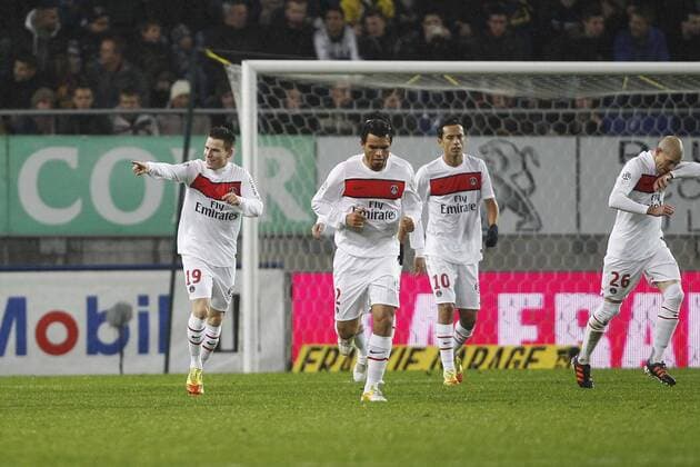 Joie de Kevin Gameiro (PSG) Football : FC Sochaux Paris Saint Germain - Ligue 1 - 10.12.2011 - GwendolineLeGoff Panoramic 