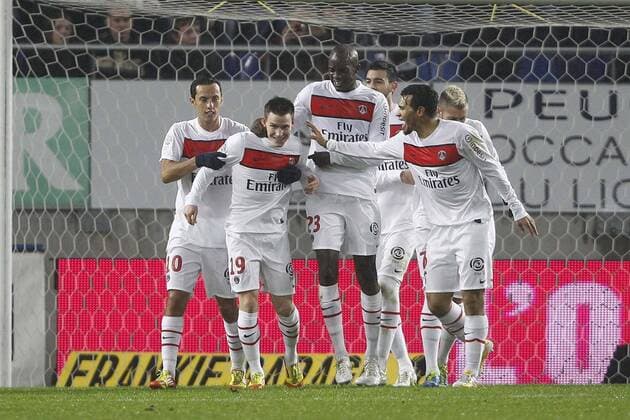 Joie de Kevin Gameiro et Equipe (PSG) Football : FC Sochaux Paris Saint Germain - Ligue 1 - 10.12.2011 - GwendolineLeGoff Panoramic 