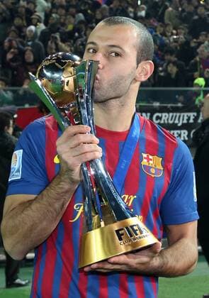 Dec. 18, 2011 - Yokohama - JAVIER MASCHERANO of FC Barcelona celebrates after victory during the FIFA Club World Cup Final Match between Santos FC and FC Barcelona at the International Yokohama Stadium on December 18, 2011 in Yokohama, Japan. Soccer 2011 - FIFA Club World Cup - Final Match - ZUMAjn1