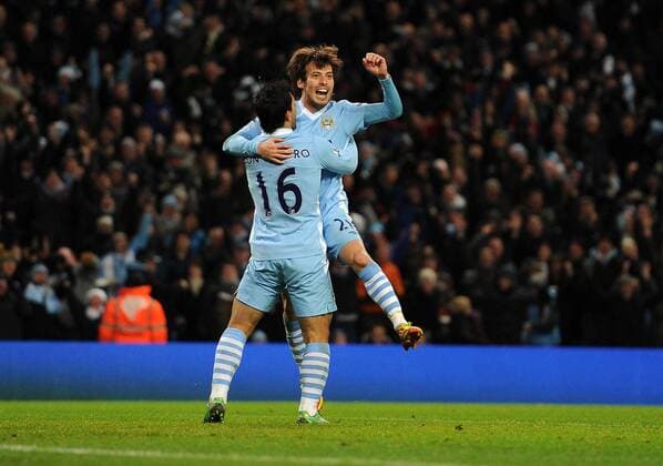 Football - Premier League - Manchester City vs. Arsenal Manchester City s David Silva celebrates scoring their first goal (1-0) at the Etihad Stadium, Manchester 
