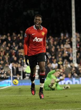 Manchester Uniteds Danny Welbeck celebrates scoring his sides opening goal Barclays Premier League - Fulham FC vs. Manchester United - 21st December, 2011 EDITORIAL USE ONLY. No use with unauthorised audio, video, data, fixture lists, club league logos or live services. Online in-match use limited to 120 images, no video emulation. No use in betting, games or single club league player publications.