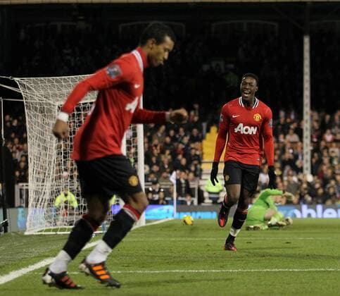 Manchester Uniteds Danny Welbeck celebrates scoring his sides opening goal Barclays Premier League - Fulham FC vs. Manchester United - 21st December, 2011 EDITORIAL USE ONLY. No use with unauthorised audio, video, data, fixture lists, club league logos or live services. Online in-match use limited to 120 images, no video emulation. No use in betting, games or single club league player publications.
