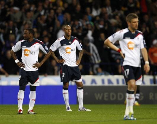 Bolton Wanderers - Newcastle United, Bolton players show their feelings as they go down 0-2 at The Reebok Stadium. 