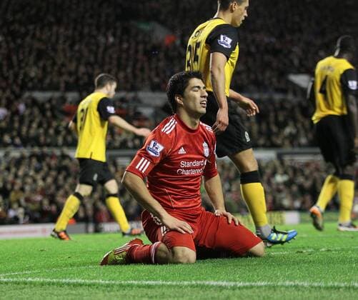 Liverpools Luis Suarez looks on dejected, Liverpool FC - Blackburn Rovers EDITORIAL USE ONLY. No use with unauthorised audio, video, data, fixture lists, club league logos or live services. Online in-match use limited to 120 images, no video emulation. No use in betting, games or single club league player publications.