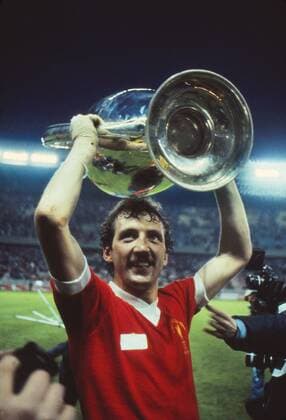 Goalscorer Alan Kennedy celebrates with the trophy. Liverpool 1 Real Madrid 0, European Cup Final, Parc de Princes, Paris. 