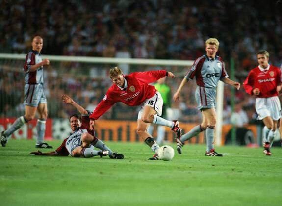 Jesper Blomqvist (United) Manchester United v Bayern Munich, Champions League Cup Final; 26 05 1999; Barcelona. 