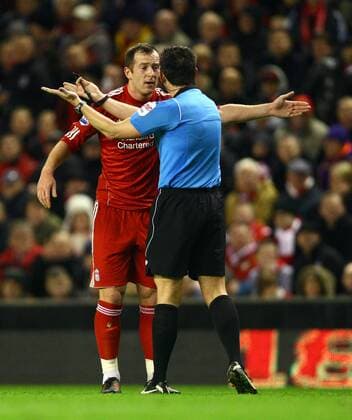 Football - Premier League - FC Liverpool vs. Newcastle Charlie Adam of FC Liverpool appeals to the referee at Anfield 