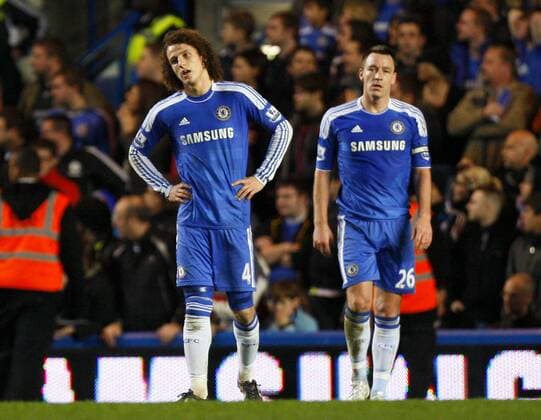 Dejection for David Luiz and John Terry of FC Chelsea Barclays Premier League FC Chelsea v Aston Villa at Stamford Bridge, London 31st December, 2011 EDITORIAL USE ONLY. No use with unauthorised audio, video, data, fixture lists, club league logos or live services. Online in-match use limited to 120 images, no video emulation. No use in betting, games or single club league player publications.