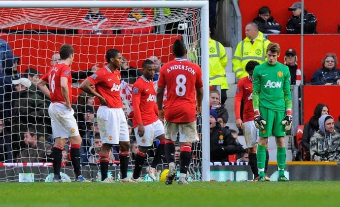 David De Gea of Manchester United stands dejected after the third goal Barclays Premier League Manchester United v Blackburn Rovers at Old Trafford, Manchester 31st December, 2011 EDITORIAL USE ONLY. No use with unauthorised audio, video, data, fixture lists, club league logos or live services. Online in-match use limited to 120 images, no video emulation. No use in betting, games or single club league player publications.
