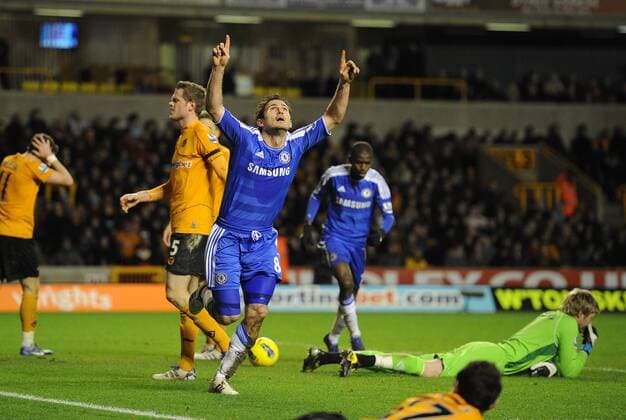 Football - Premier League - Wolverhampton Wanderers vs. Chelsea Chelsea s Frank Lampard celebrates scoring their second goal (1-2) at Molineux Stadium, Wolverhampton 